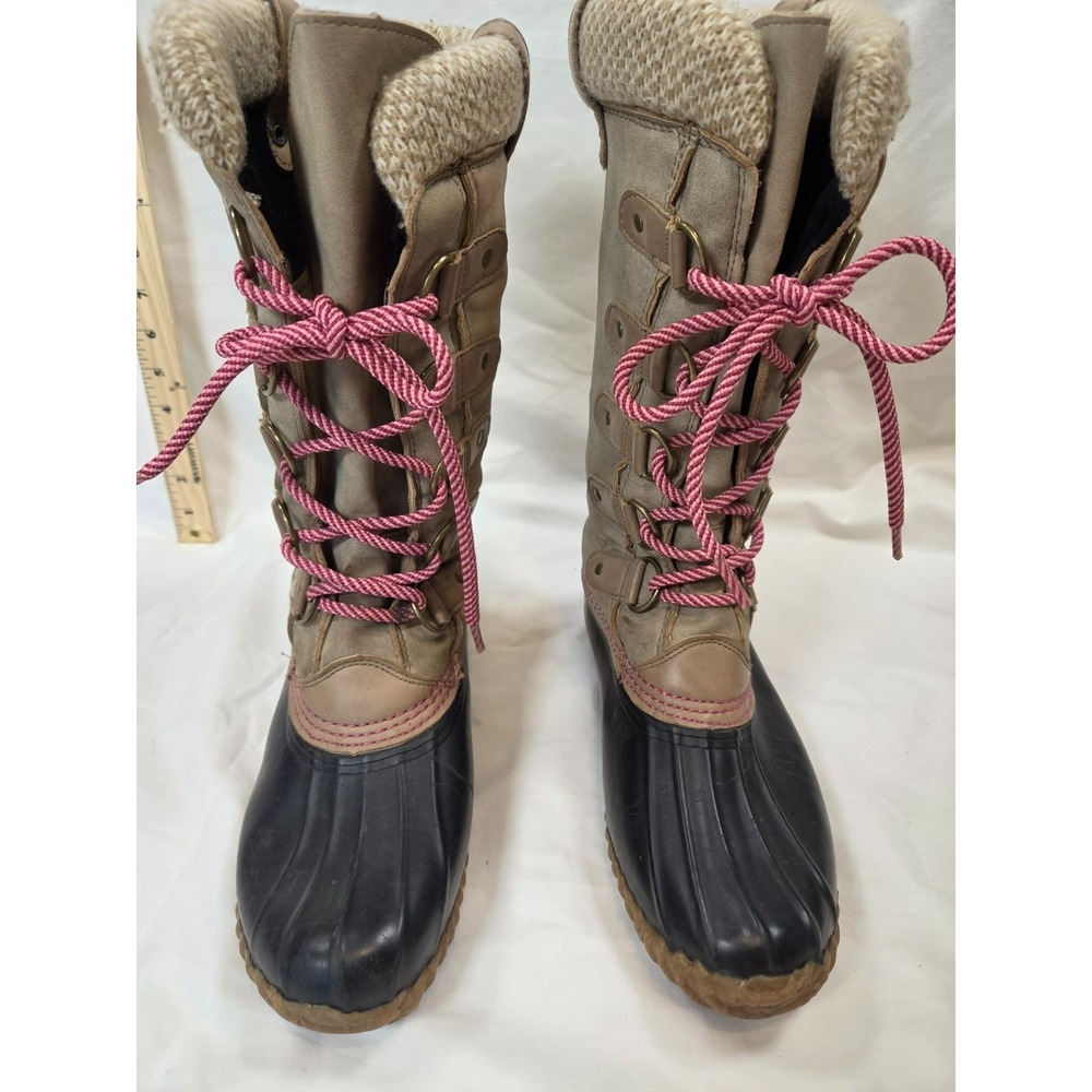 Esprit Boots Size 9M Belinda Mid Calf Rain Snow Rubber Lace Up Beige Pink Laces - Picture 3 of 9